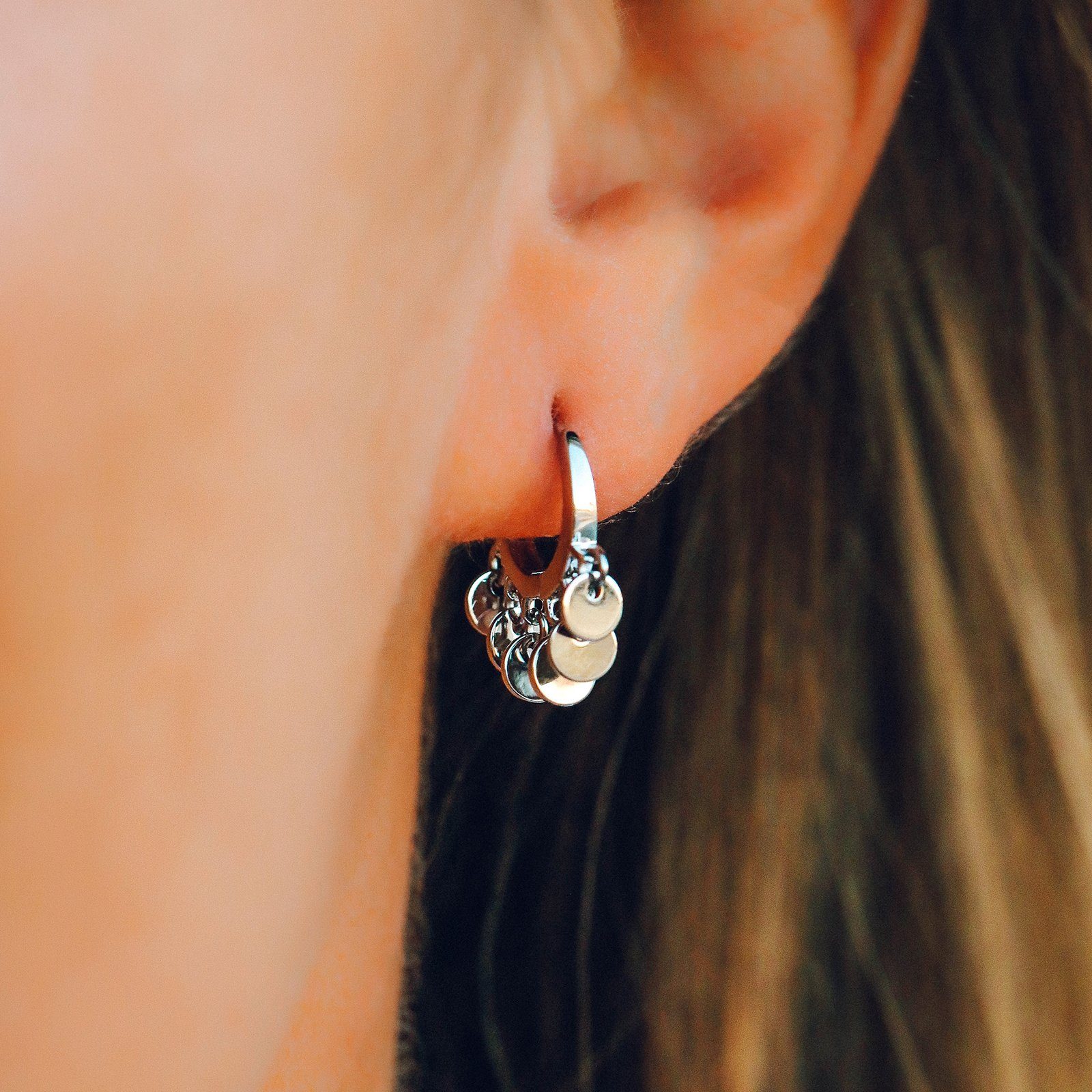 Mini Coin Huggie Earrings - Image 3