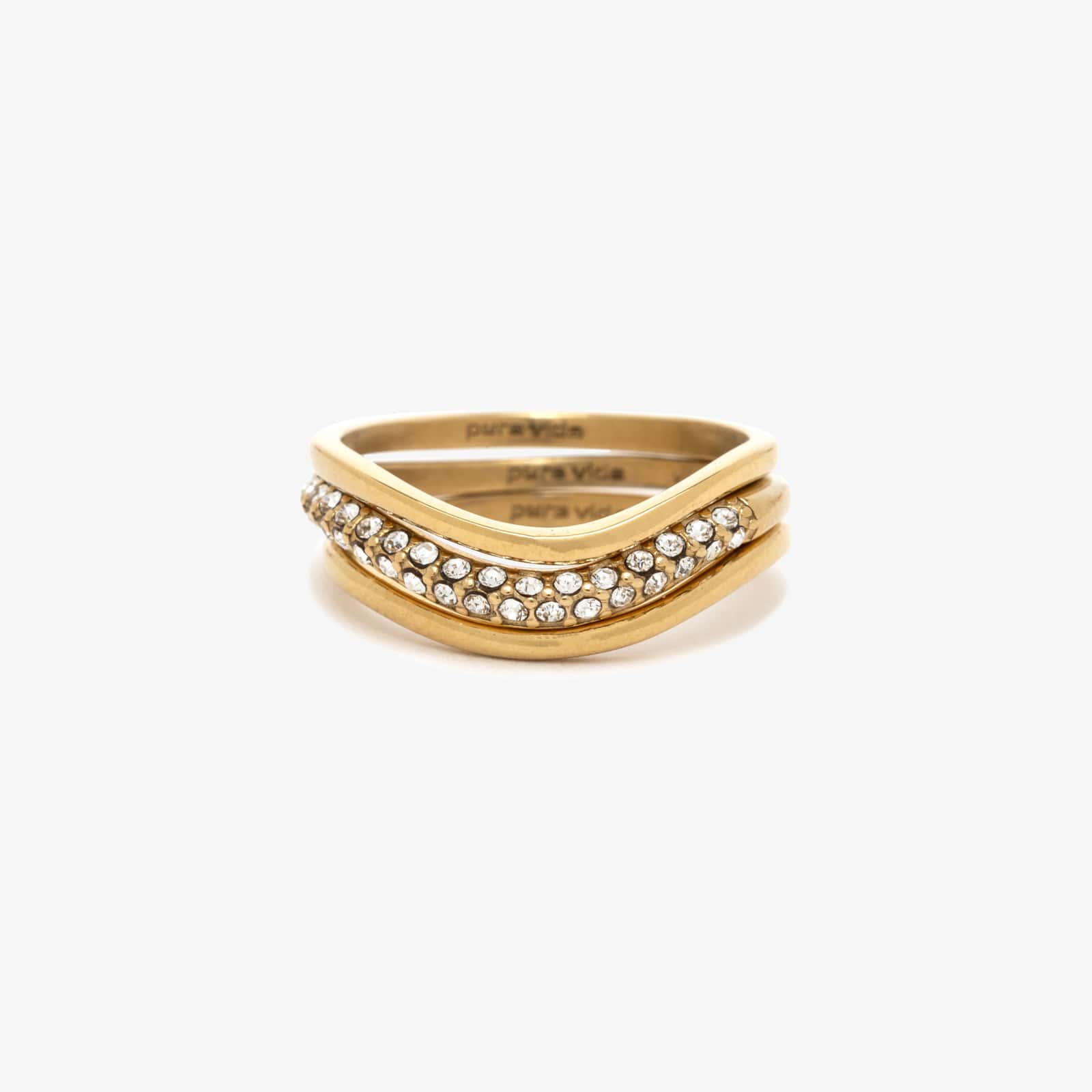 Wavy Pav?? Ring Stack