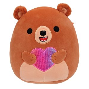 8-Inch Stokely the Brown Kodiak Bear Holding a Rainbow Heart